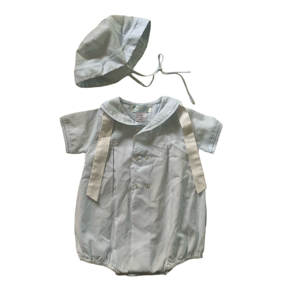 Peta Ami Boys Blue Embroidered Sailor Onesie with Hat